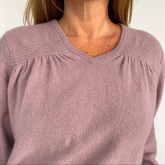 Vintage Lamb Wool Angora Blend Lilac Purple V Neck Puffy Sleeves Sweater S - Picture 4 of 8